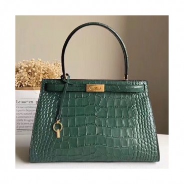 Tory Burch Lee Radziwill Satchel Leather Green Tote Bag,32.5cm - 토리버치 리 라지윌 사첼 레더 그린 토트백 TBB0046,32.5cm