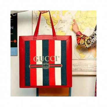 Gucci Stripe Canvas Tote Bag, 41cm - 구찌 스트라이프 남여공용 캔버스 토트백,523781 ,GUB0166,41cm,레드+네이비