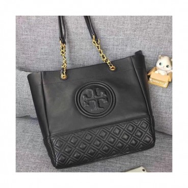 Tory Burch Leather Black Fleming Chain Tote Bag,28cm - 토리버치 레더 블랙 플레밍 체인 토트백 TBB0028,28cm