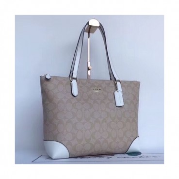 Coach Canvas Tote Shoulder Bag,29cm - 코치 캔버스  토트 숄더백 COAB0003,29cm,브라운+화이트