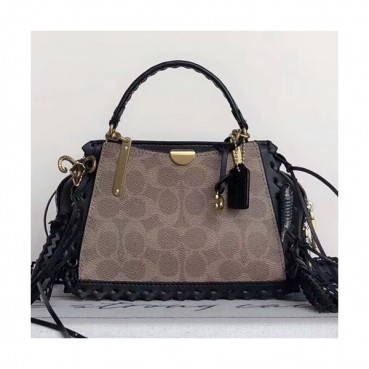 Coach Leather Tassel Tote Bag,20cm - 코치 레더 태슬 토트백 COAB0001,20cm,브라운+블랙