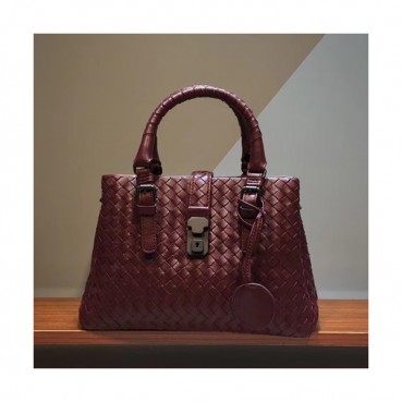 Bottega Veneta Leather Wine Roma Small Tote Shoulder Bag,26cm - 보테가 베네타 레더 와인 스몰 로마 토트 숄더백 7453