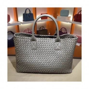 Bottega Veneta Leather Gray Women Tote Bag,40cm - 보테가 베네타 레더 그레이 여성용 토트백 5211