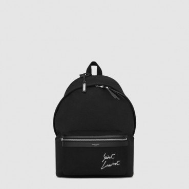 입생로랑 남성 시그니처 자수 시티 백팩 - Saint Laurent Mens Signature Embroidery City Backpack 