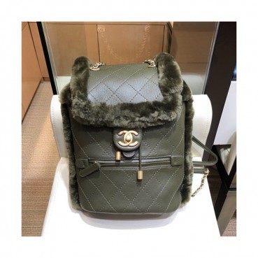 Chanel 2019 Leather & Fur Women Back Pack ,26CM - 샤넬 2019 레더 & 퍼 여성용 백팩,CHAB0901,26CM,그린