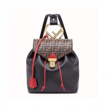 [모던한 디자인]Fendi 2019 Leather Back Pack, 25cm - 펜디 2019 레더 여성용 백팩,FENB0308,25cm,블랙+브라운