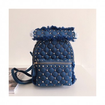 Valentino 2019 Denim Garavani Ruckstud Spike Mini Back Pack ,20.5CM - 발렌티노 2019 데님 가라바니 락스터드 스파이크 미니 백팩,VTB0466,20.5CM,블루
