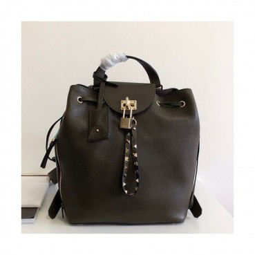 Valentino 2019 Leather Ruckstud Twiny Back Pack ,26CM - 발렌티노 2019 레더 락스터드 트위니 백팩,VTB0233,26CM,다크올리브