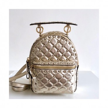[블링블링 센스있게 포인트]Valentino 2019 Leather Garavani Ruckstud Spike Mini Back Pack ,20.5CM - 발렌티노 2019 레더 가라바니 락스터드 스파이크 미니 백팩,VTB0232,20.5CM,옐로우골드