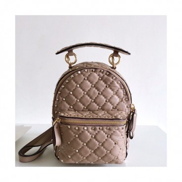 Valentino 2019 Leather Garavani Ruckstud Spike Mini Back Pack ,20.5CM - 발렌티노 2019 레더 가라바니 락스터드 스파이크 미니 백팩,VTB0228,20.5CM,다크베이지