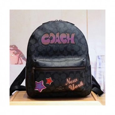 Coach Leather & PVC  Back Pack,32cm - 코치 레더 & PVC 남여공용 백팩, COAB0214,32cm,블랙