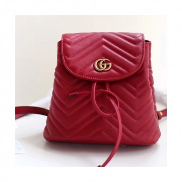Gucci Marmont Matlase Women Leather Back Pack,19CM - 구찌 마몬트 마틀라세 여성용 가죽 백팩 528129,GUB091,19CM,레드