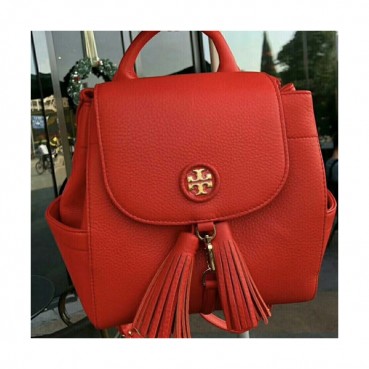 Tory Burch Leather Red Tassel Back Pack,22cm - 토리버치 레더 레드 여성용 태슬 백팩 TBB0178,22cm