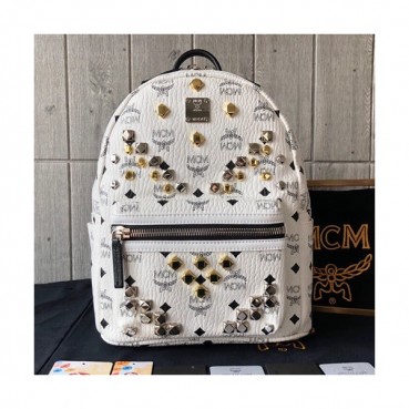 MCM Visetos Stark Leather Back Pack,21/26/34cm - 엠씨엠 비세토스 스타크 레더 남여공용 백팩 MCMB0043, 21/26/34cm,화이트