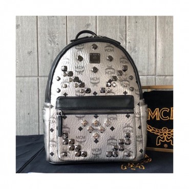 MCM Visetos Stark Leather Back Pack,21/26/34cm - 엠씨엠 비세토스 스타크 레더 남여공용 백팩 MCMB0040, 21/26/34cm,실버