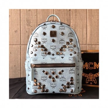 MCM Visetos Stark Leather Back Pack,21/26/34cm - 엠씨엠 비세토스 스타크 레더 남여공용 백팩 MCMB0036, 21/26/34cm,스카이블루
