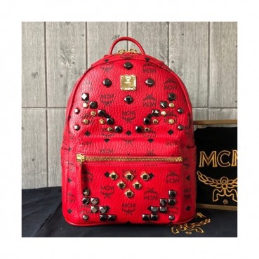 MCM Visetos Stark Leather Back Pack,21/26/34cm - 엠씨엠 비세토스 스타크 레더 남여공용 백팩 MCMB0035, 21/26/34cm,레드