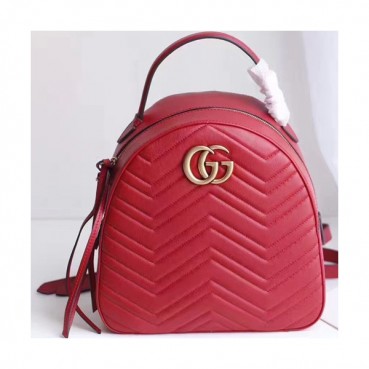 Gucci Marmont Matlase Women Leather Back Pack,22.5CM - 구찌 마몬트 마틀라세 여성용 가죽 백팩 476671, GUB0088,22.5CM,레드