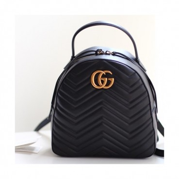 Gucci Marmont Matlase Women Leather Back Pack,22.5CM - 구찌 마몬트 마틀라세 여성용 가죽 백팩 476671, GUB0087,22.5CM,블랙