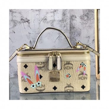 MCM Leather Pouch  Tote Shoulder Bag,20cm - 엠씨엠 여성용 레더 파우치 토트 숄더백 MCMB0068, 20cm,베이지