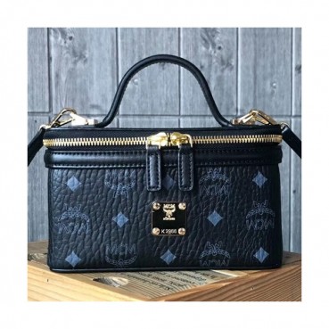 MCM Visetos Leather Pouch  Tote Shoulder Bag,20cm - 엠씨엠 여성용 비세토스 레더 파우치 토트 숄더백 MCMB0058, 20cm,블랙