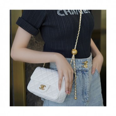 [럭셔리한]Chanel 2021 Women's Classic Flap Glod Ball Closs Bag/Shlouder Bag,18cm,CHAB1682 - 샤넬 2021 여성용 클랙식 플랩 골드볼 크로스백/숄더백,18cm,화이트