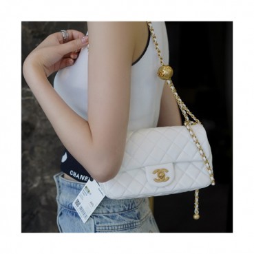 [럭셔리한]Chanel 2021 Women's Classic Flap Glod Ball Cross Bag/Shlouder Bag,20cm,CHAB1678 - 샤넬 2021 여성용 클랙식 플랩 골드볼 크로스백/숄더백,20cm,화이트