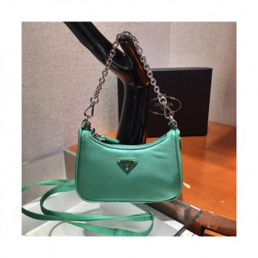 [프라다]Prada 2021 Women's Mini Nylon Hobo Bag,15cm,PRAB0407 - 프라다 2021 여성용 미니 나일론 호보백,15cm,그린