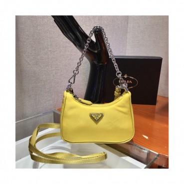 [프라다]Prada 2021 Women's Mini Nylon Hobo Bag,15cm,PRAB0406 - 프라다 2021 여성용 미니 나일론 호보백,15cm,옐로우