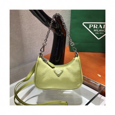 [프라다]Prada 2021 Women's Mini Nylon Hobo Bag,15cm,PRAB0405 - 프라다 2021 여성용 미니 나일론 호보백,15cm,그린