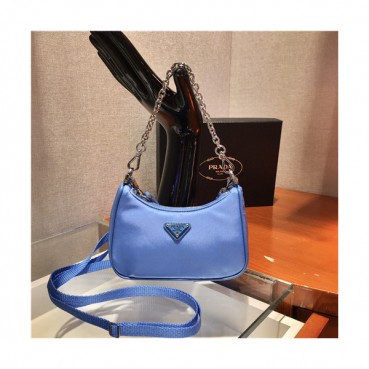 [프라다]Prada 2021 Women's Mini Nylon Hobo Bag,15cm,PRAB0404 - 프라다 2021 여성용 미니 나일론 호보백,15cm,블루