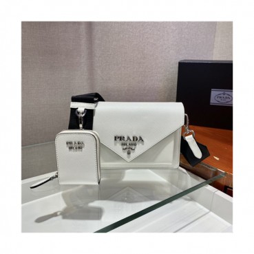 Prada 2021 Women's Leather Cross Bag,20cm,1BP020,PRAB0400 - 프라다 2021 여성용 레더 크로스백,20cm,화이트