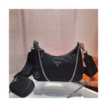 [프라다]Prada 2021 Women's Nylon Hobo Bag,22cm - 프라다 2021 여성용 네일론 호보백,2cm,PRAB0343,블랙