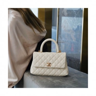 Chanel 2020 Women's Leather Coco Handle Tote Closs Bag,24cm - 샤넬 2020 여성용 레더 코코 핸들 토트 크로스백,24cm,CHAB1577,화이트