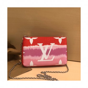 Louis Vuitton 2020 Pochette Double Zip Chain Shoulder Cross Bag,20cm - 루이비통 2020 포쉐트 더블 집 체인 숄더 크로스백 M69124,LOUB2110,20cm,레드+핑크