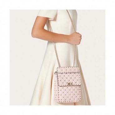 Valentino 2020 Leather Garavani Rockstud Spike Chain Shoudler Cross Bag,20CM - 발렌티노 2020 레더 가라바니 락스터드 스파이크 체인 숄더 크로스백,VTB0965,20CM,연핑크