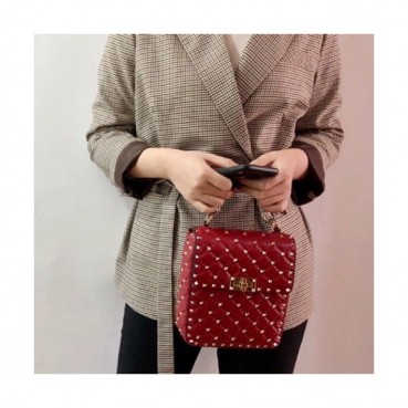 Valentino 2020 Leather Garavani Rockstud Spike Chain Shoudler Cross Bag,20CM - 발렌티노 2020 레더 가라바니 락스터드 스파이크 체인 숄더 크로스백,VTB0965,20CM,레드