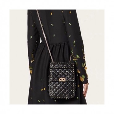 Valentino 2020 Leather Garavani Rockstud Spike Chain Shoudler Cross Bag,20CM - 발렌티노 2020 레더 가라바니 락스터드 스파이크 체인 숄더 크로스백,VTB0964,20CM,블랙
