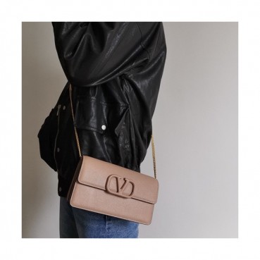 Valentino 2019 Leather Vsling Chain Shoudler Cross Bag,20CM - 발렌티노 2019 레더 브이슬링 체인 숄더 크로스백,VTB0944,20CM,베이지핑크