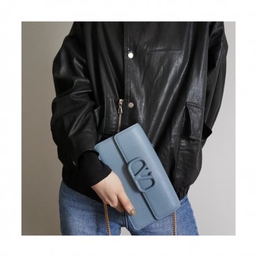 Valentino 2019 Leather Vsling Chain Shoudler Cross Bag,20CM - 발렌티노 2019 레더 브이슬링 체인 숄더 크로스백,VTB0942,20CM,블루