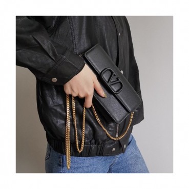 Valentino 2019 Leather Vsling Chain Shoudler Cross Bag,20CM - 발렌티노 2019 레더 브이슬링 체인 숄더 크로스백,VTB0941,20CM,블랙