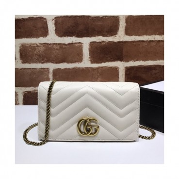 Gucci 2019 Marmont Mini Leather Chain Shoulder Cross Bag,18CM - 구찌 2019 마몬트 미니 레더 체인 숄더 크로스백 488426,GUB0901,18cm,화이트