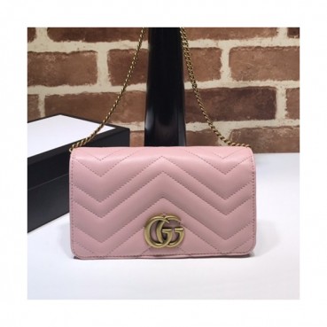 Gucci 2019 Marmont Mini Leather Chain Shoulder Cross Bag,18CM - 구찌 2019 마몬트 미니 레더 체인 숄더 크로스백 488426,GUB0900,18cm,핑크