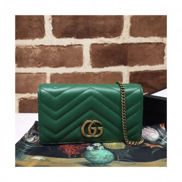 Gucci 2019 Marmont Mini Leather Chain Shoulder Cross Bag,18CM - 구찌 2019 마몬트 미니 레더 체인 숄더 크로스백 488426,GUB0899,18cm,그린