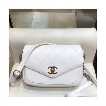 Chanel 2019 Leather Women Chain Shoulder Cross Bag,19CM - 샤넬 2019 레더 여성용 체인 숄더 크로스백,CHAB1223,19CM,화이트