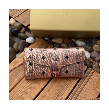 MCM 2019 Visetos Wallet Chain Shoulder Cross Bag,19cm - 엠씨엠 2019 여성용 비세토스 월릿 체인 숄더 크로스백 MCMB0310, 19cm,로즈골드