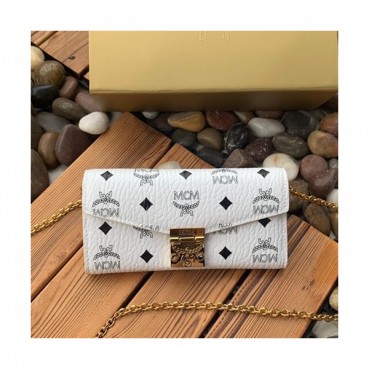 MCM 2019 Visetos Wallet Chain Shoulder Cross Bag,19cm - 엠씨엠 2019 여성용 비세토스 월릿 체인 숄더 크로스백 MCMB0309, 19cm,화이트