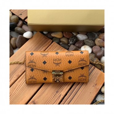 MCM 2019 Visetos Wallet Chain Shoulder Cross Bag,19cm - 엠씨엠 2019 여성용 비세토스 월릿 체인 숄더 크로스백 MCMB0305, 19cm,브라운