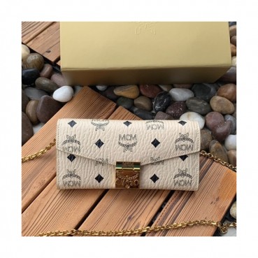 MCM 2019 Visetos Wallet Chain Shoulder Cross Bag,19cm - 엠씨엠 2019 여성용 비세토스 월릿 체인 숄더 크로스백 MCMB0304, 19cm,베이지
