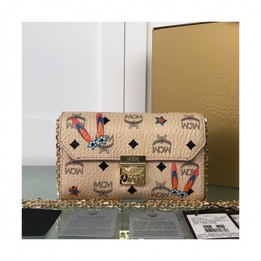 MCM 2019 Millie Visetos Chain Shoulder Cross Bag,18.5cm - 엠씨엠 2019 여성용 밀리 비세토스 체인 숄더 크로스백 MCMB0302, 18.5cm,베이지